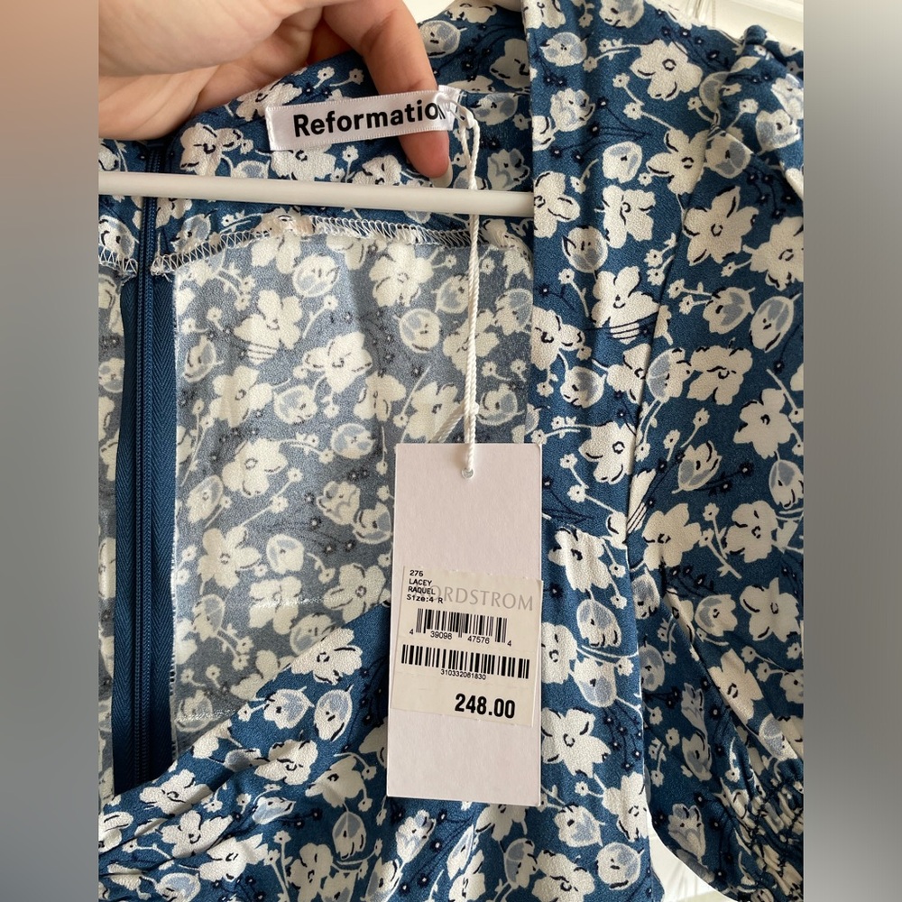 NWT REFORMATION Blue Floral Midi Dress - Picture 4 of 4